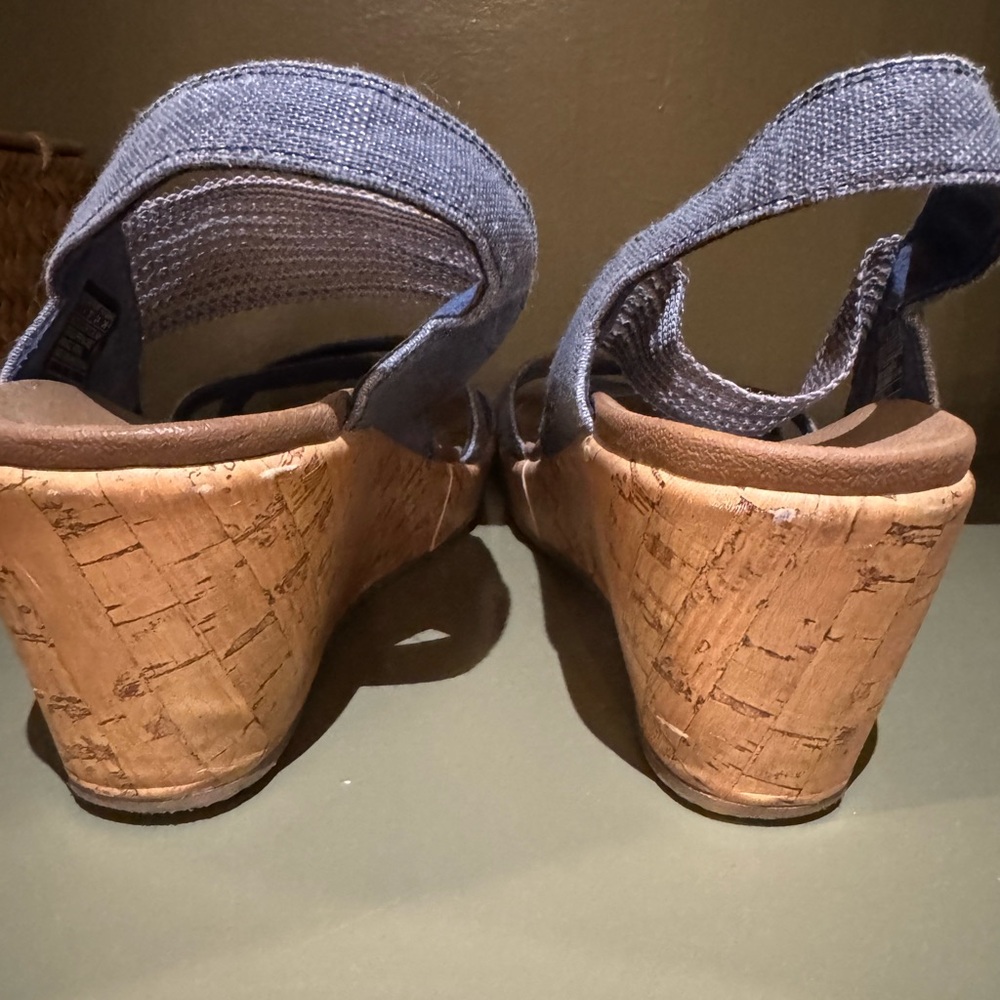 Skechers Luxe Foam Comfort Wedge Sandals Cork Heel Navy Blue Size 7 - Picture 5 of 6